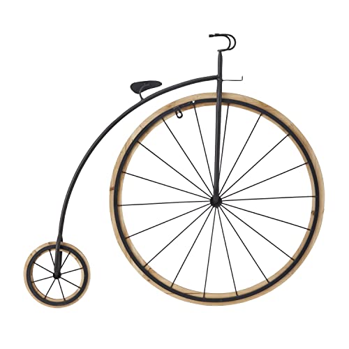 Deco 79 Metal Bike Penny Farthing Wall Decor With Wood Wheels, 32" X 2" X 29", Brown #TOP4