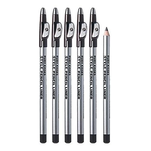 Ruby Kisses Style Pencil Liner with Sharpener Cap, 6 Pack (Black Brown)