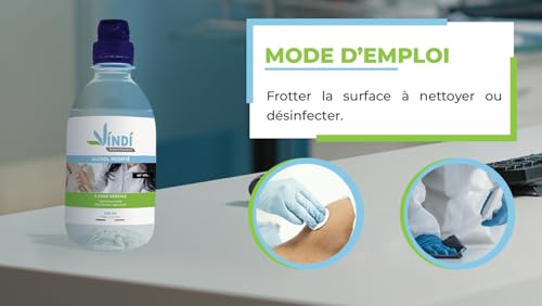 Vindi Désinfectant Alcool modifié 90°- Flacon de 250ml - Fabrication Française - Désinfection peau saine et ustensiles médicaux – vue 5