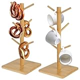 bssmmai 2 Stück Brezelständer Holz, Tassenständer, Brezenständer, Wurstständer, Brezelhalter mit 6 Armig, Brezelbaum für Restaurant, Café, Bar, Küchendekoration (Quadratisch)