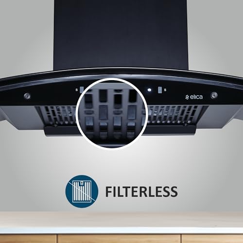 Image of Elica 90cm 1500 m3 /hr Filterless Autoclean Kitchen Chimney with 15 Years Motor Warranty & 5 Years Comprehensive (CURVE FL 900 HAC LTW MS NERO), Black