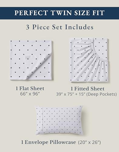 Image of LANE LINEN 100% Organic Cotton Twin Sheets Set - 3 PC Bedding Sheets & Pillowcases - Breathable & Cooling Bed Sheets - Deep Pocket up to 15 inch, Sheets for Twin Size Bed: Polka Dot (Black)