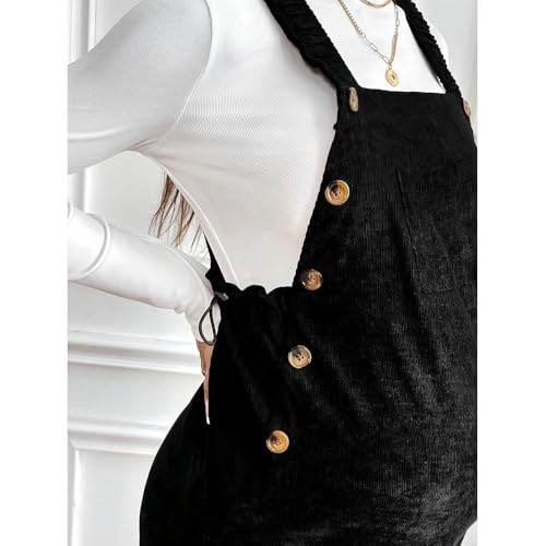 Hearda Salopette Femme Enceinte Pantalon de Maternité à Jambes Larges Combinaison Grossesse Doux Velours Côtelé, Tenue Décontractée et Élégante pour Future Maman (Noir,M) – vue 2