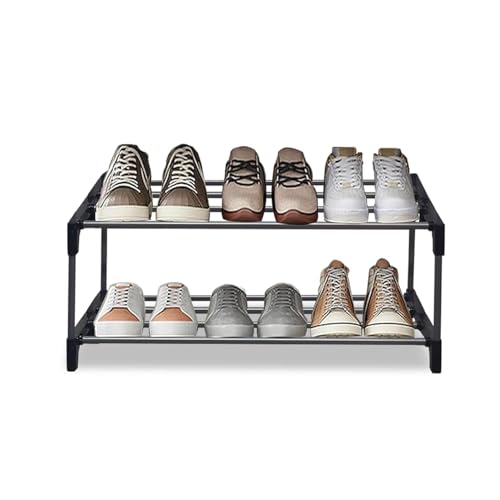 Image of 4-Tier Shoe Storage Rack | Space-Saving Free-Standing Shoe Organizer | Durable Metal Frame with Open Shelves | Ideal for Entryway, Closet, Bedroom (Diamond-Black, 4 Tier)