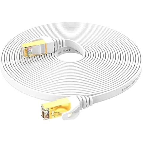 Lovicool Cat7 Ethernet Cable 15ft,CAT 7 Flat Internet Patch Cord for Router, Modem, Gaming, Hub,Computer - High Speed with RJ45 LAN Wire - White Cover