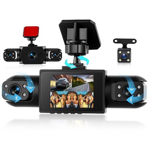 Orderich 4 Channel 360° Dash Cam Front and Rear Inside Left Right, Dash Camera for Cars, Built-in Night Vision, Sensitive Motion Detection 24/7 Recording Parking Mode Monitor Reversing Help