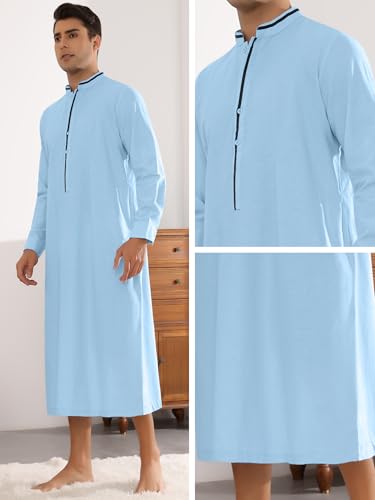 Lars Amadeus Nightgown for Men's Contrast Color Stand Collar Long Sleeves Button Closure Nightshirts3