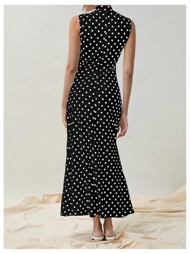 Milumia Women's Polka Dots Maxi Tank Dress Vintage Mock Neck Sleeveless Elegant Long Dresses2
