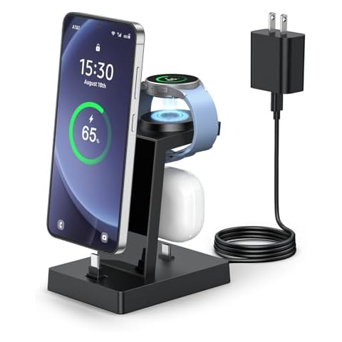 NANAMI 30W USB C Fast Charger for Samsung Devices, 3 in 1 Charging Station for Samsung Galaxy Watch 7/6/5/4/3, Stand for Galaxy S24 Ultra S23 S22 S21 Note20 A55 A54, for iPhone 15/16 Pro Max, Buds Pro Cover