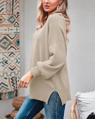 Image of Imily Bela Womens Oversized Tunic Sweaters Fall Slouchy Long Sleeve Ribbed Knit Side Slit Pullover Jumper