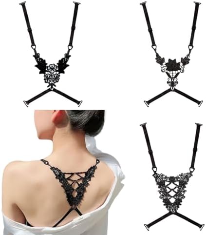 3 Pack Lace Bra Straps, Black Non-Slip Adjustable Lingerie Straps...