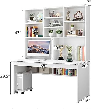 Small Computer Desk Computer Desk with Bookshelf for Small Space, Wood Writing Table/Workstation Teens Student Study Table Home Office Desk Computer Desk with Hutch(39 Inch, White)