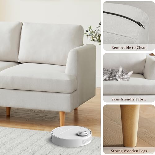 Image of Busaurus Loveseat Mid Century Modern 65 inch Small Couches for Small Spaces Love Seat with 2-3 Seat Upholstered Cushion Sofa for Bedroom & Living Room Apartment, Beige