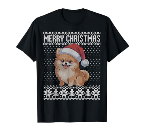 Zwergspitz-Hund hässlicher Pullover, Frohe Weihnachten T-Shirt