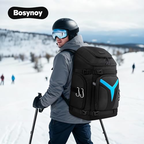 Bosynoy 65L Ski Boot Bag Backpack with 10+ Pockets, Waterproof Ski Boot Travel Backpack for Boots, Helmet, Goggle, Gloves, Pants, Jacket, Accessories, Ski Snowboard Boot Bags for Adults, Black - Thumbnail 6