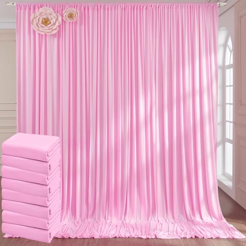 10ftx40ft Baby Pink Wrinkle-Free Backdrop Drapes, 8 Panels 5ftx10ft Backdrop Curtains for Party, Wedding, Birthday