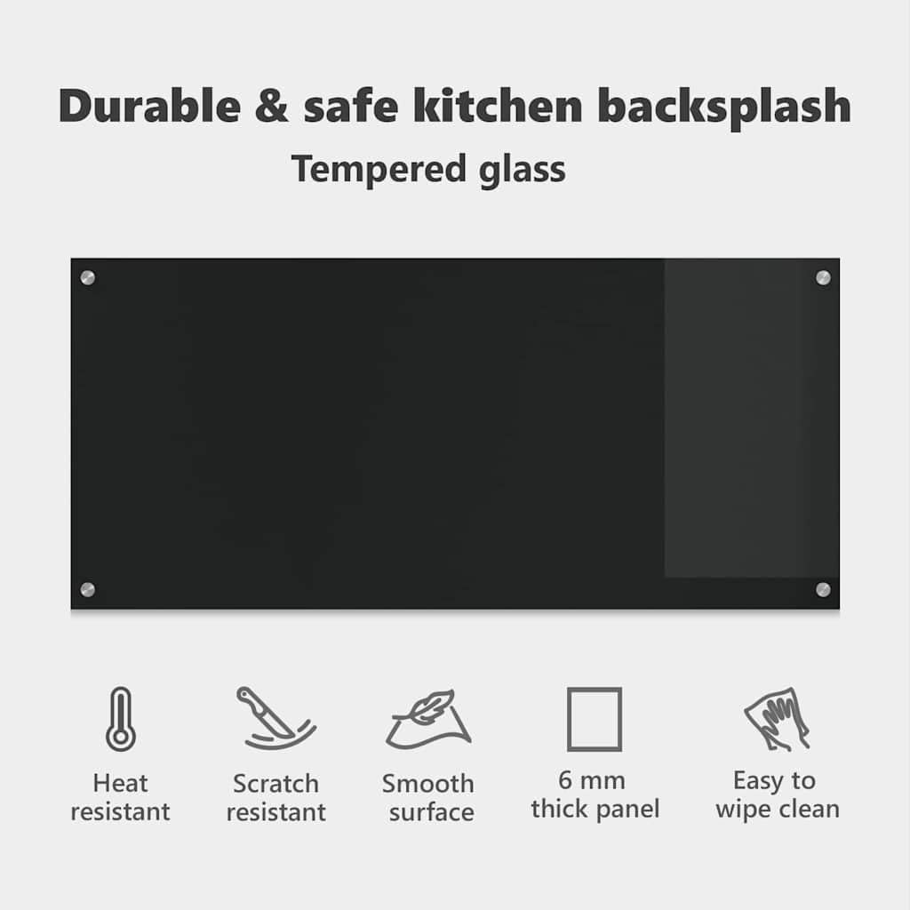 vidaXL Rivestimento da Cucina Nero 110 x 50 x 0,6 cm Vetro temperato, Arredo Cucina Elegante, Rivestimento Moderno, Protezione Termica in Vetro, Pannello Facile da Pulire