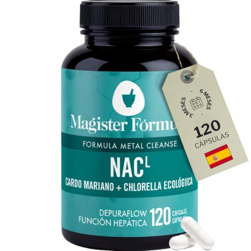 NAC 600mg N - Acetil - L-Cisteína | Incrementa la Glutation | Cardo Mariano (silimarina) y Chlorella | 120 Cápsulas | Antioxidante Natural Antiedad, Sistema Inmune y Respiratorio | Limpieza de Metales