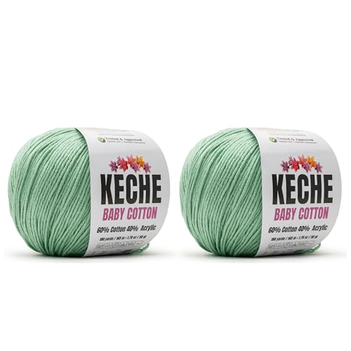 Image of Keche Baby Cotton, 60% Cotton 40% Acrylic Yarn, Soft Cotton Yarn for Crochet and Knitting, Amigurumi Yarn 4 Skeins /Balls [1.76 Oz (50g) / 180 Yrds (165m)] x 2 Seafoam Green