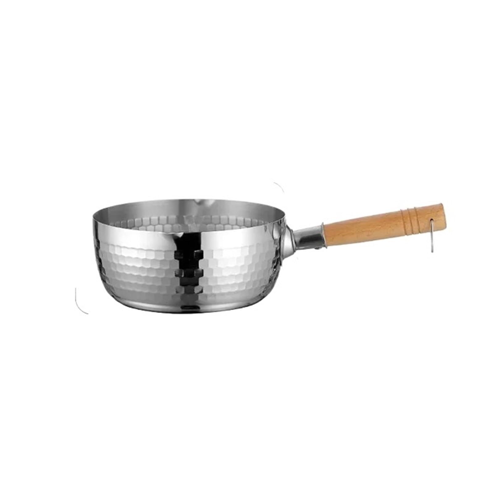 ASerZenith Soup Pot 430 Stainless Steel Pan Wooden Handle Stew Pots Fry Wok Saucepan Milk Pot Kitchen Utensils Practical Cookware,20Cm