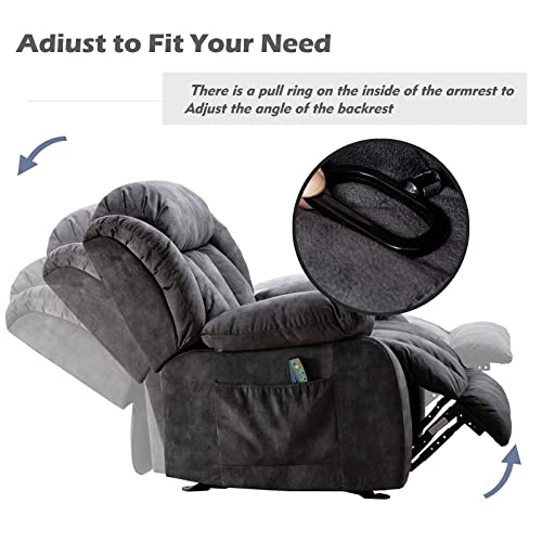 Inzoy Massage Rocker Recliner With Heat And Vibration, Manual Rocking Recliner Chair With Vibrating Massage, Soft Fabric Overstuffed Recliner Comfy Padded Heated Recliner, Grey #TOP2