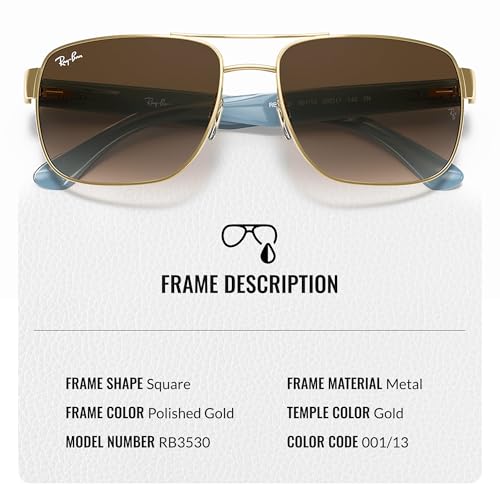 Image of Ray-Ban RB3530 Square Shaped Sunglasses for Men with Official RAYBAN Eyewear Kit