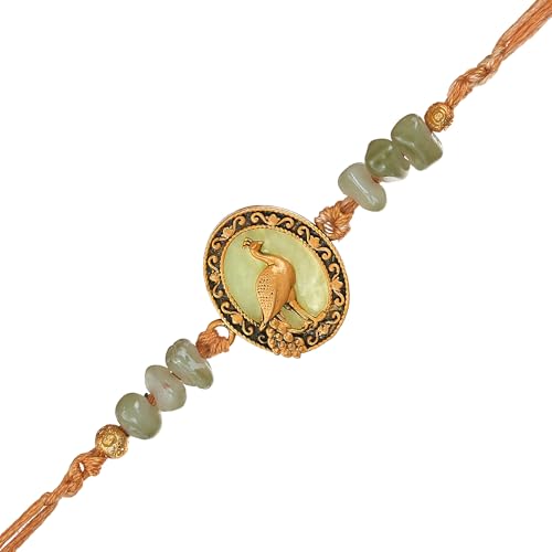 Image of eCraftIndia Peacock Rakhi for Brother Bhaiya Bhai with Best Bro Ever Fridge Magnet | Roli Chawal Pack