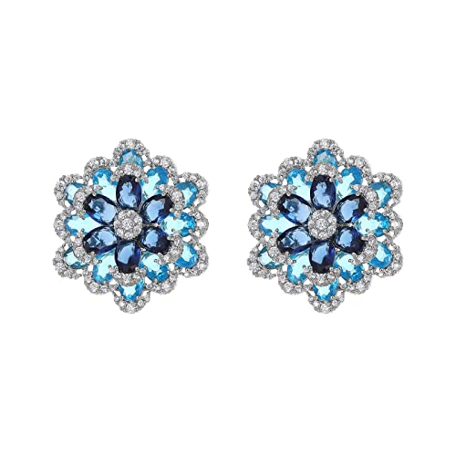 Cubic Zirconia Stud Earrings for Women, Large Sparkly Flower Earrings, CZ Crystal Rhinestone Cluster Earrings