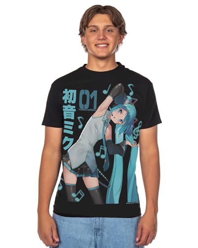 Hatsune Miku T-Shirt Mens Pop Star Short Sleeve Graphic Top Shirt (Large) Black