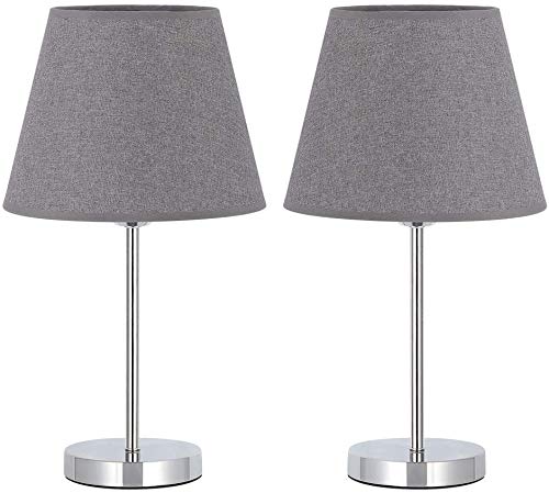 Preisvergleich Produktbild Tischlampe,Graue kleine Nachttischlampen, 2er-Set, Nachttischlampen für Steuern, Büro, Studentenwohnheim, Kinderzimmer mit Mini Metal Basic und Stofflampenschirm