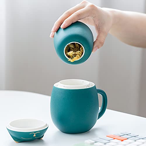 Duanmul Cat Mug Cute Ceramic Coffee Cup With Infuser And Lid,Filter For Steeping Loose Leaf,Kawaii Coaster,Novelty Morning Cup Tea Milk Christmas Mug Chinese Handmade Porcelain Teacup(Green） #TOP2