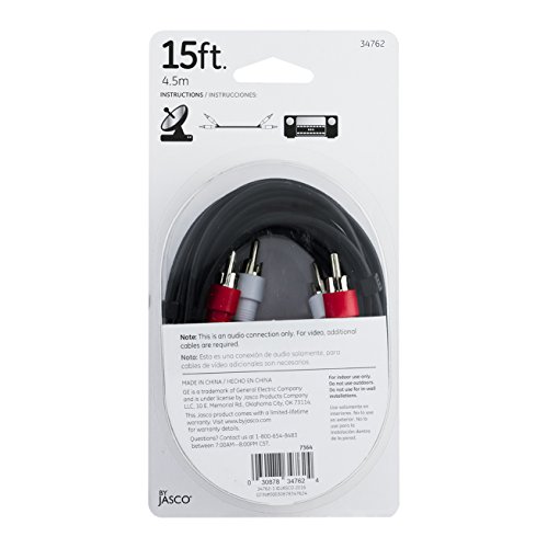 Ge Stereo Audio Cable, 15Ft. Rca Style Plugs 2-Male To 2-Male, For Tv, Vcr, Dvd, Satellite, And Home Theater Receivers, 34762 #TOP3