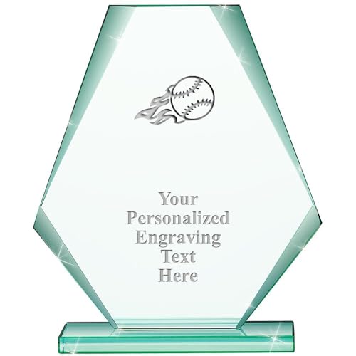 Crown Awards Baseball Jade Pyramid Crystal Award, 6" H Custom Baseball Award, Engraving Included Prime