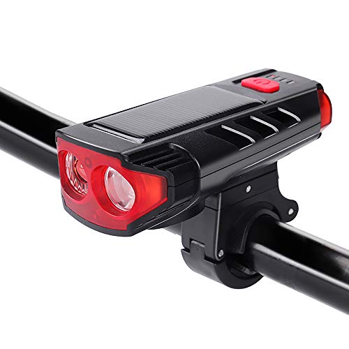 YELONSY Solar USB Rechargeable Bike Front Light 600 Lumens 5 Light Modes 6 Speaker Modes 120db Warning Horn Waterproof Bicycle Headlight Cycling Emergency Flashlight Light
