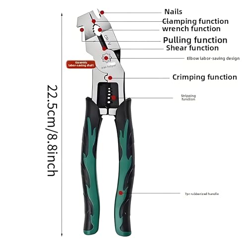 Image of XBEY Heavy-Duty Multi-Purpose Ammonium Steel Pliers with Non-Slip Jaws & Handle - Corrosion-Resistant, Sturdy Construction for Cutting, Shearing, Stripping, Tightening (Heavy Duty Green Plier)