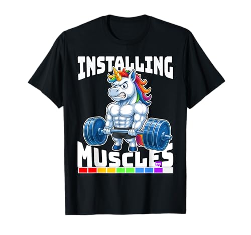 Instalar músculos unicornio levantamiento de pesas gimnasio mujeres hombres niños Camiseta