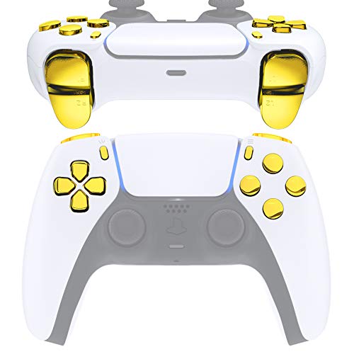 eXtremeRate Replacement D-pad R1 L1 R2 L2 Triggers Share Options Face Buttons for PS5 Controller, Chrome Gold Full Set Buttons Repair Kits for Playstation 5 Controller - Controller NOT Included