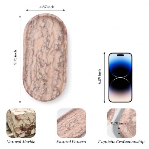 Image of Koville Natural Marble Decorative Tray Stone Plate, 10 inch x 5 inch Marble Vanity Tray for Bathroom Countertop Organizer Stone Trays, Catchall Tray for Perfume, Candles, Jewelry (Moca Jade)