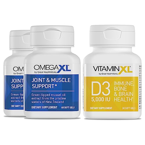 OmegaXL Joint Support Supplement - Natural Muscle/Immune Support 60 Softgels (2 Pack) & VitaminXL D3 High Potency Daily Vitamin D 5000 IU 125mcg Supplement (30 Softgels)