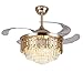 QCLU Moderne 42 pouces Ventilateur au plafond avec des lumières à distance LED de contrôle lampe en cristal de ventilateur de plafond 4 pièces Invisible ventilateur silencieux Lame Fan Pendentif Light