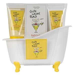 Accentra Badset NIC AND THE BEE / coole spreuken & schattig design / wellness-cadeau badset: douchegel, bodylotion, badzout & badspons/super cadeauset voor vrouwen & mannen / geur citroen
