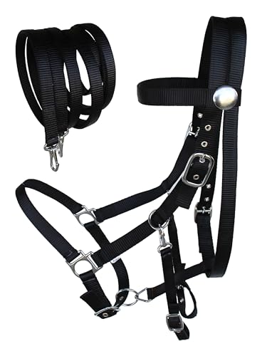 Horse Western English Black Nylon Halter Bridle Combo with Reins 60111BK-F