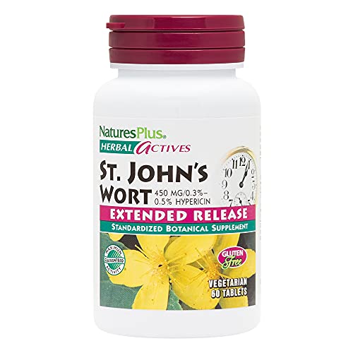 NaturesPlus Herbal Actives St John's Wort, Extended Release - 450 mg, 60 Vegan Tablets - Natural Mood Enhancer Supplement - Vegetarian, Gluten-Free - 60 Servings