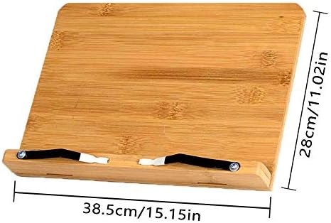 Integrity.1 Book Stand, Bamboo Book Stand, Adjustable Book Holder, Cookbook Reading Desk, Wooden Large Book Stand, Bamboo Cookbook Stand, with 2 Metal Page Holders, for Recipes, iPad, Tablets