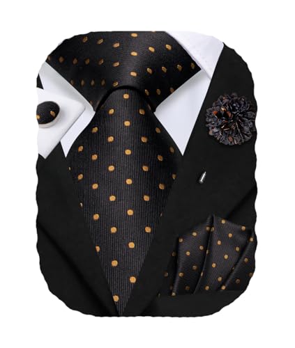 Image of Hi-Tie Men's Silk Ties Formal Woven Classic Necktie Pocket Square Cufflinks Lapel Pin Set Wedding Business