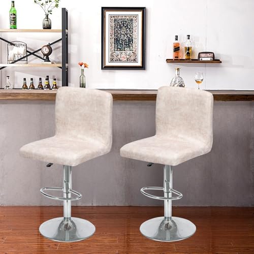 Image of FUANGUI Bar Stool Covers Set of 4, Faux Leather Looking Stretch Bar Stool Chair Cover Slipcovers, Counter Stool Bar Chair Covers for Kitchen Pub Dining Room Retro Style Home Deco - Beige Pink
