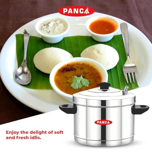Image of PANCA Stainless Steel Idli Maker 4 Plates | 16 Idlies Steamer for Home Kitchen | Heavy Duty Idli Cooker 15 Litre with Induction & Gas Compatible Base | Multi-Purpose Cookware Pot 4 Plate Idli Maker (4 Plate Idli Cooker)