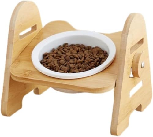 CokBlu竹製高さ調節可能ペットボウル台 猫犬用食器台ご飯台 ダブル餌入れ滑り止め転倒防止 安定構造ねこ給食皿スタンド