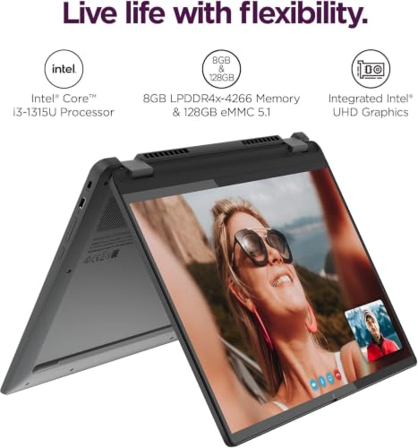 Image of Lenovo IdeaPad 5 Flex 5i Chromebook Plus 14 inch FHD+ 2-in-1 Touchscreen Laptop (Intel Core i3-1315U, 8GB RAM, 256GB Storage (128GB+128GB SD)) Home, Student, Backlit KB, Chrome OS (Renewed)