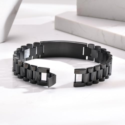 Mealguet Medical Id Bracelet For Men: Free Engraving Black Stainless Steel Masculine Watch Band Style Medical Alert Wristband Personalized Medic Id Bracelet Jewelry For Men Dad thumb #4